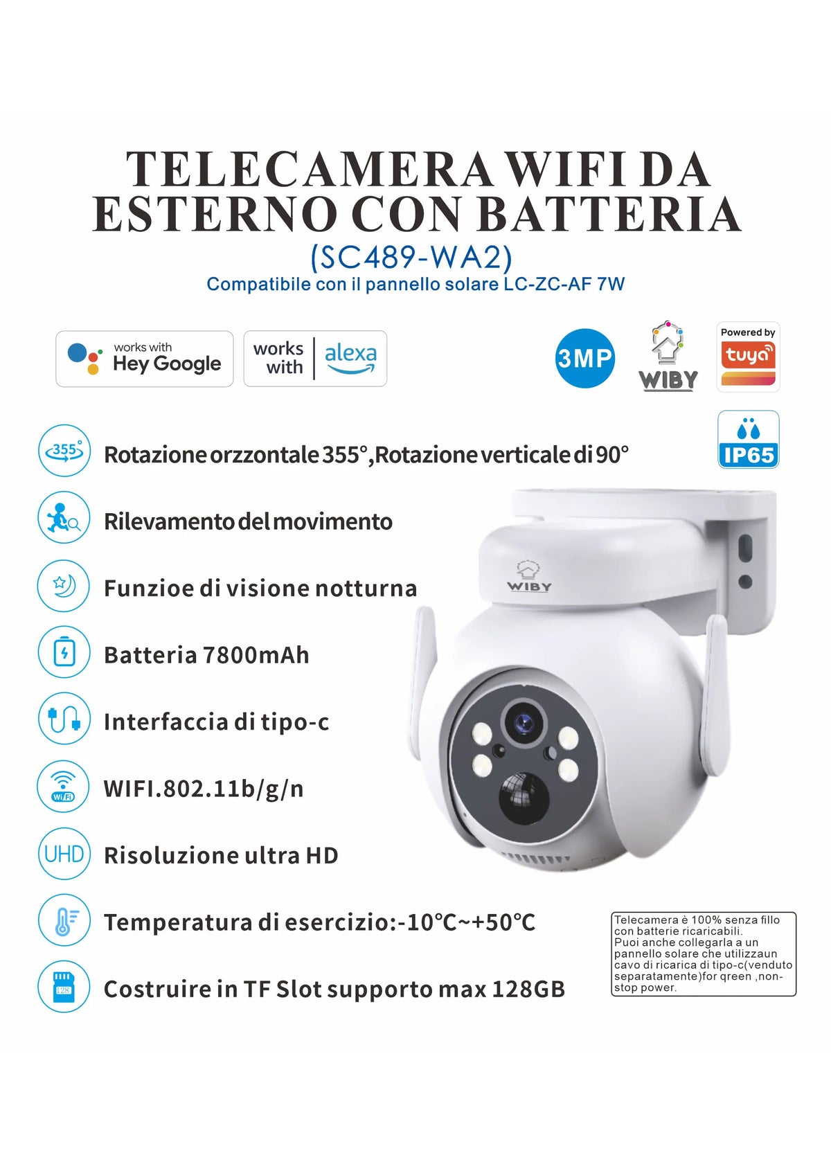Telecamera WiFi da Esterno 3MP | Batteria 7800mAh | Ultra HD | WIBY