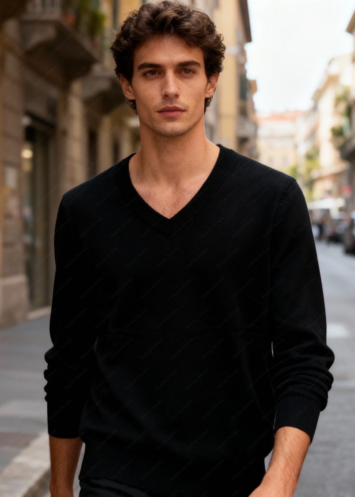 Maglione Uomo Scollo a V in Viscosa - Pullover Elasticizzato Elegante 35607 Nero