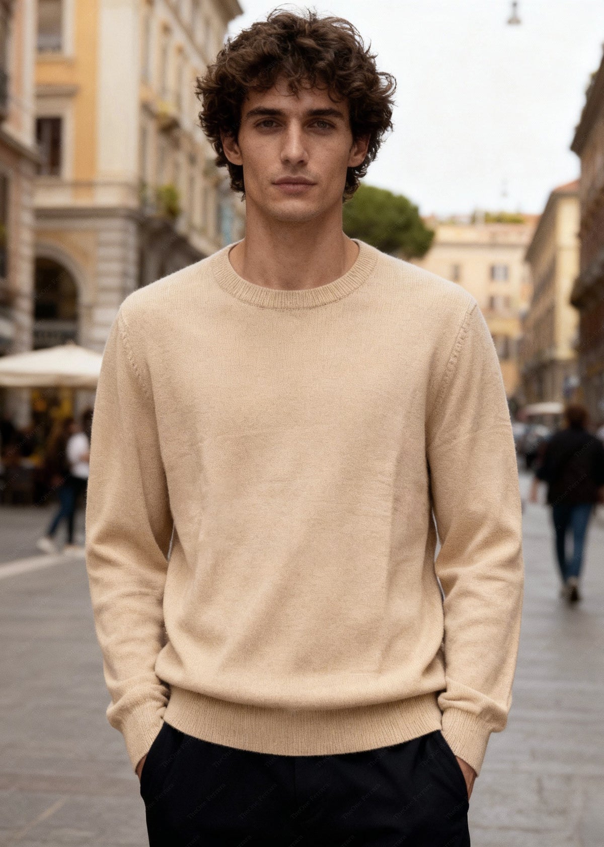 Maglione Uomo Girocollo in Viscosa - Pullover Morbido Elasticizzato-35613 Beige