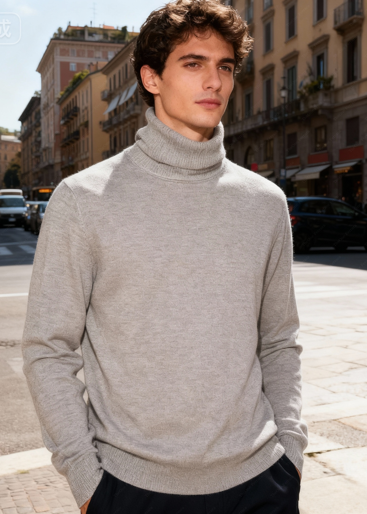 Maglione Uomo Dolcevita Classico - Doppio Collo Alto Maglia Fine Elegantec t-003 Kakhi