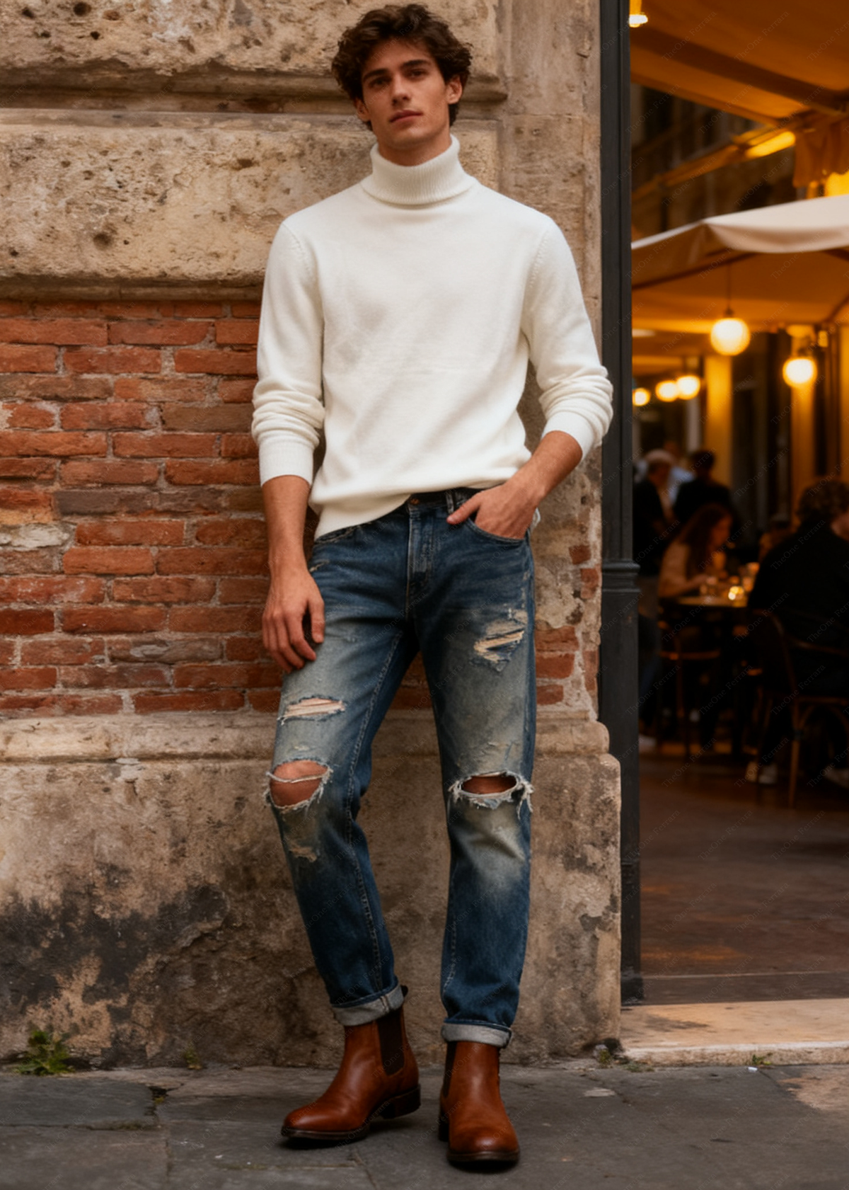 Maglione Uomo Dolcevita Classico - Doppio Collo Alto Maglia Fine Elegantec t-003 Bianco