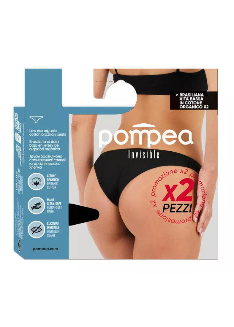 Brasiliana Donna Pompea Vita Bassa in Cotone Elasticizzato – Invisibile, Confezione da 2 Pezzi