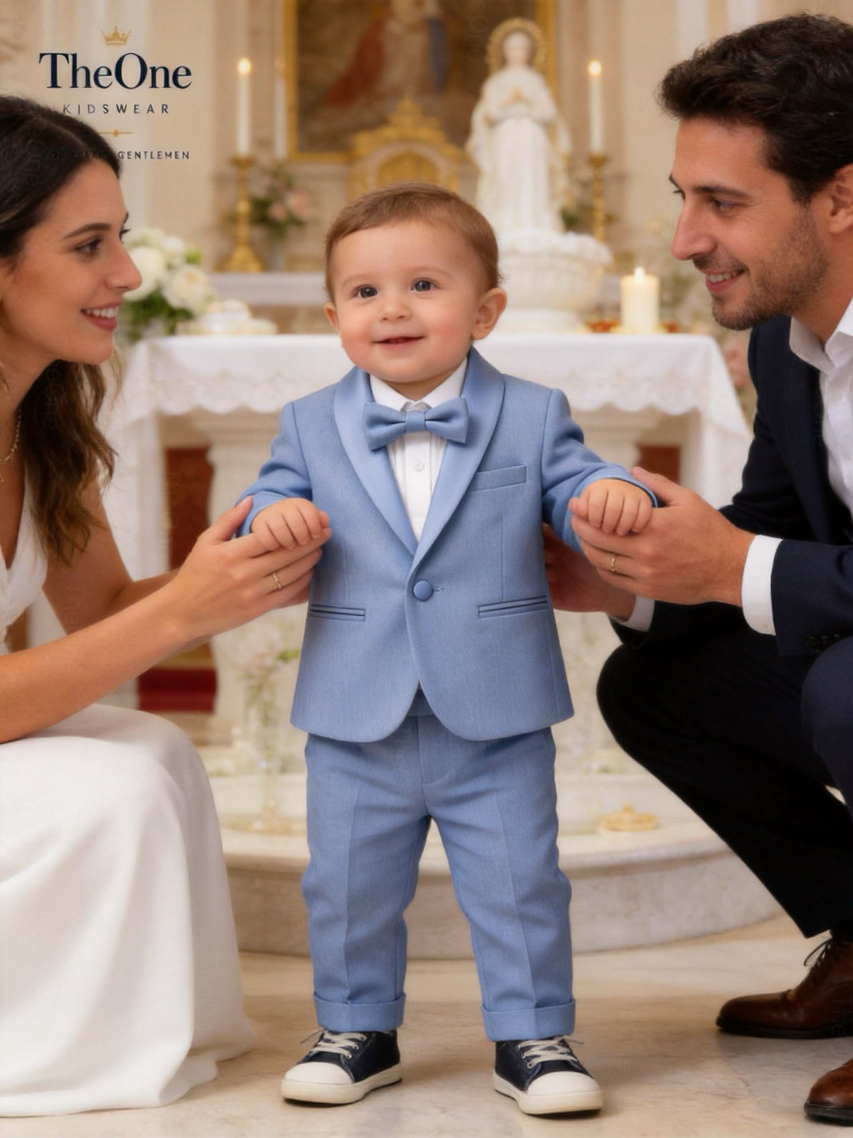 Completo Elegante Bambino Celeste 5 Pezzi con Papillon per Cerimonia e Matrimonio