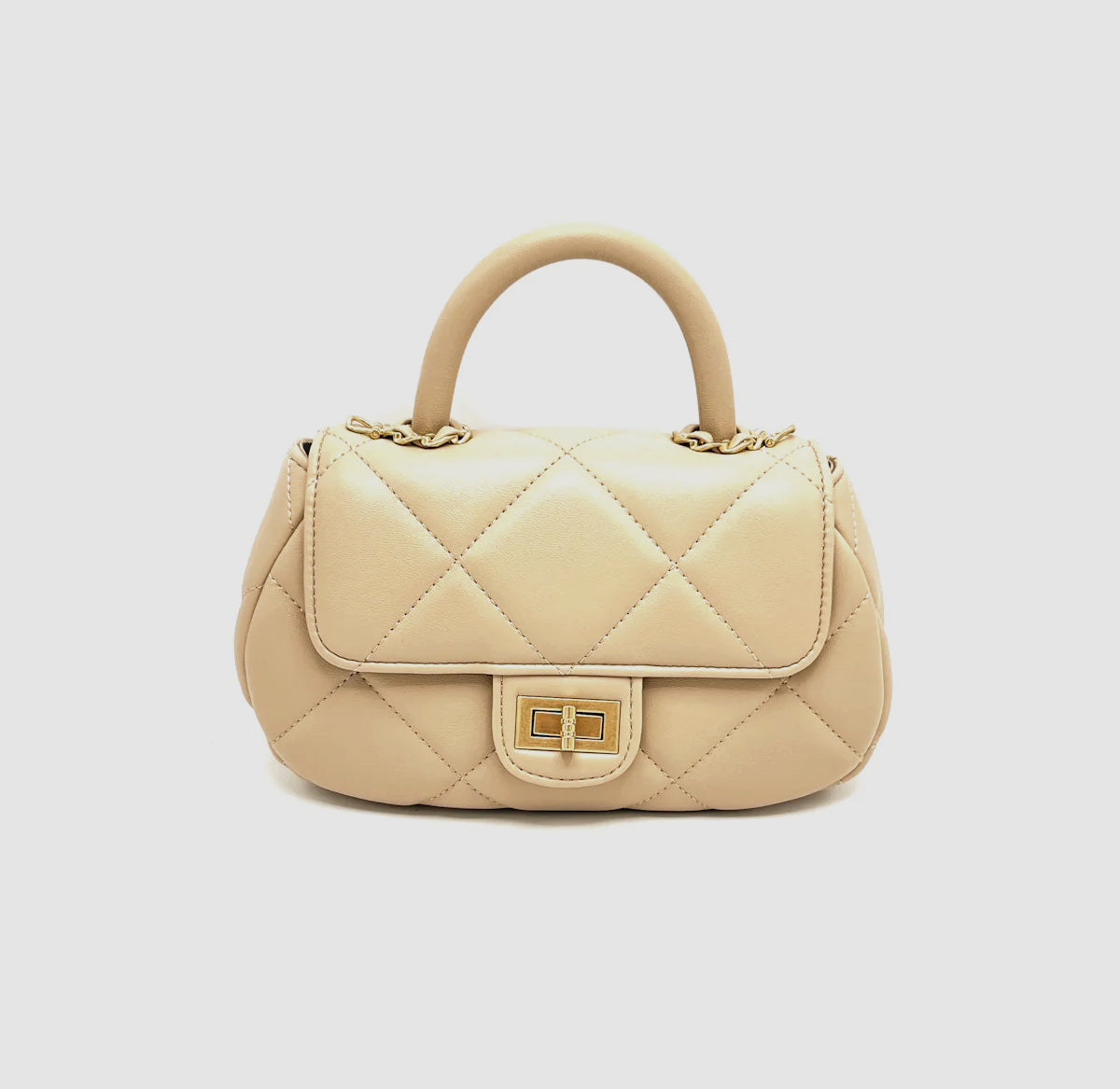 Borsa in Vera Pelle Firenze – Mini Borsa a Tracolla Trapuntata Donna 22×12×8 con Manico e Catena Dorata-2505.412 Beige Vera Pelle