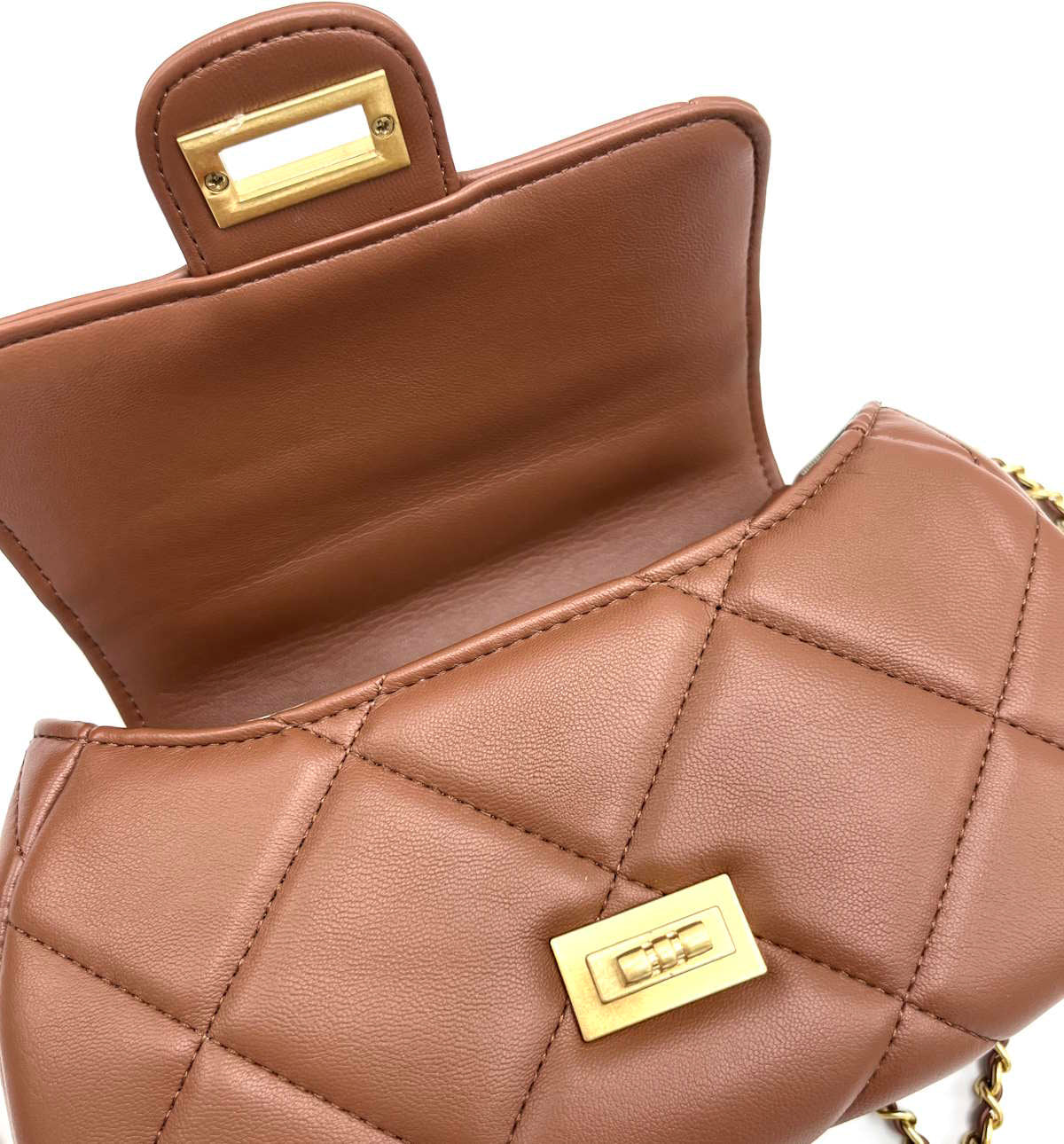 Borsa in Vera Pelle Firenze – Mini Borsa a Tracolla Trapuntata Donna 22×12×8 con Manico e Catena Dorata-2505.412