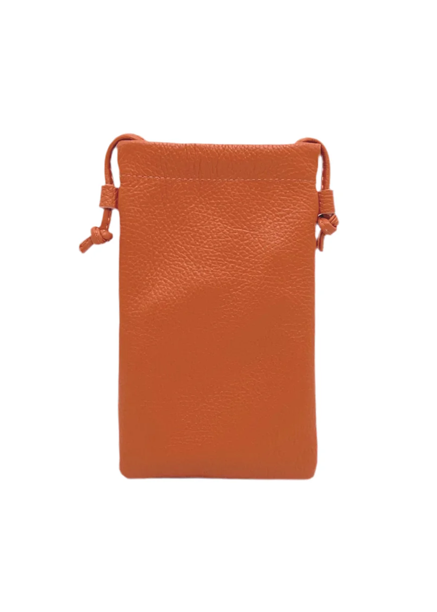 Borsa a tracolla porta cellulare in vera pelle, Made in Italy, art. 112628 Arancione