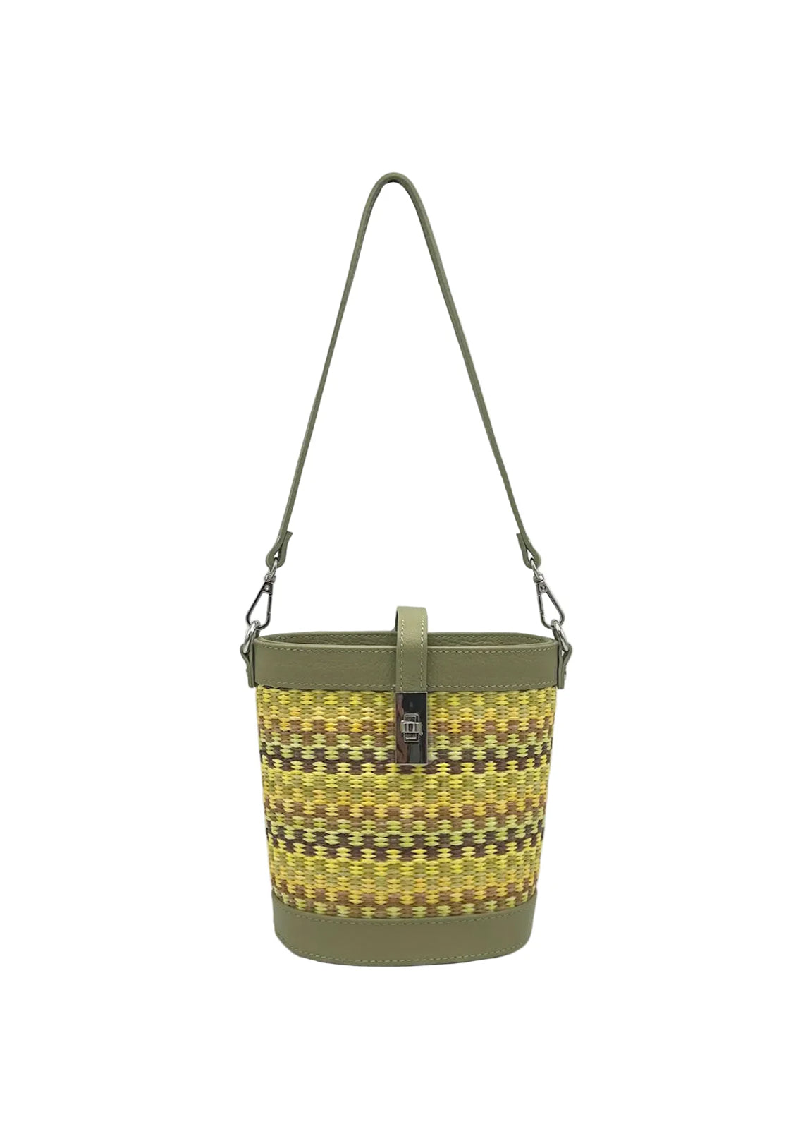 Borsa a Tracolla Estiva in Vera Pelle e Rafia, 2 Tracolle Removibili, Made in Italy – art. 112728 Verde