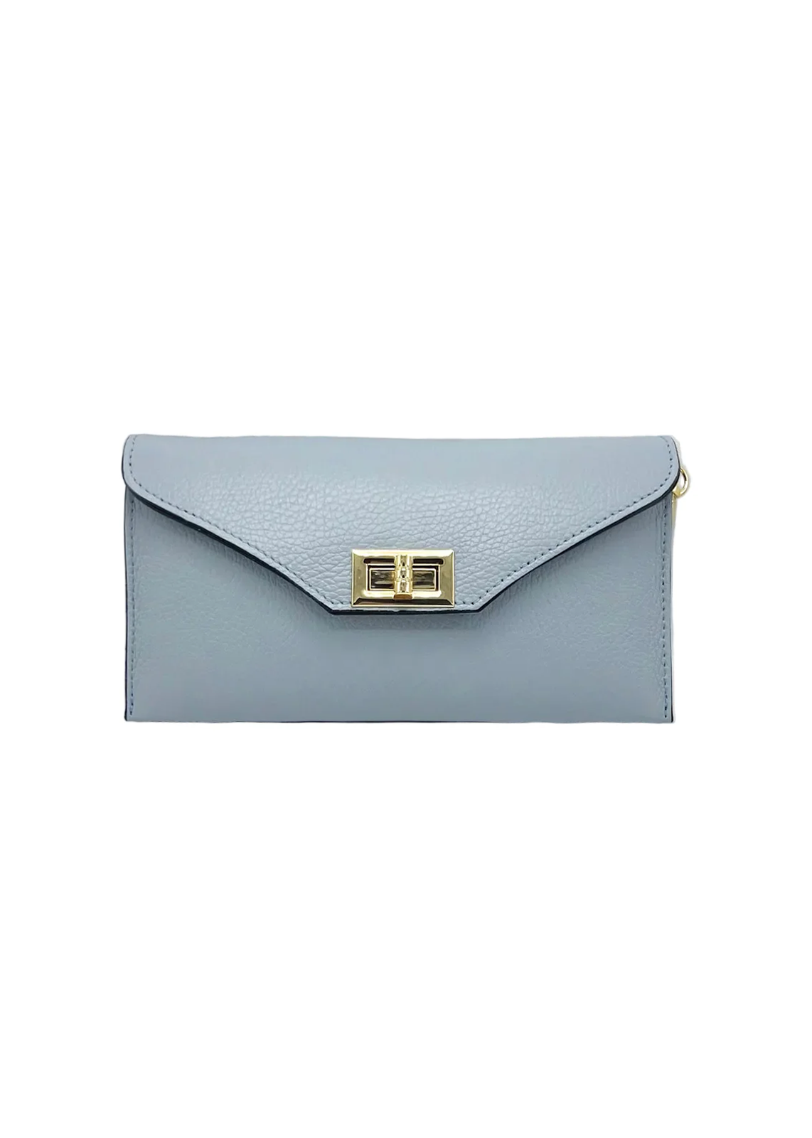 Pochette Convertibile in Vera Pelle con Catena Removibile, Made in Italy – art. 112734 Azzurro pastello freddo