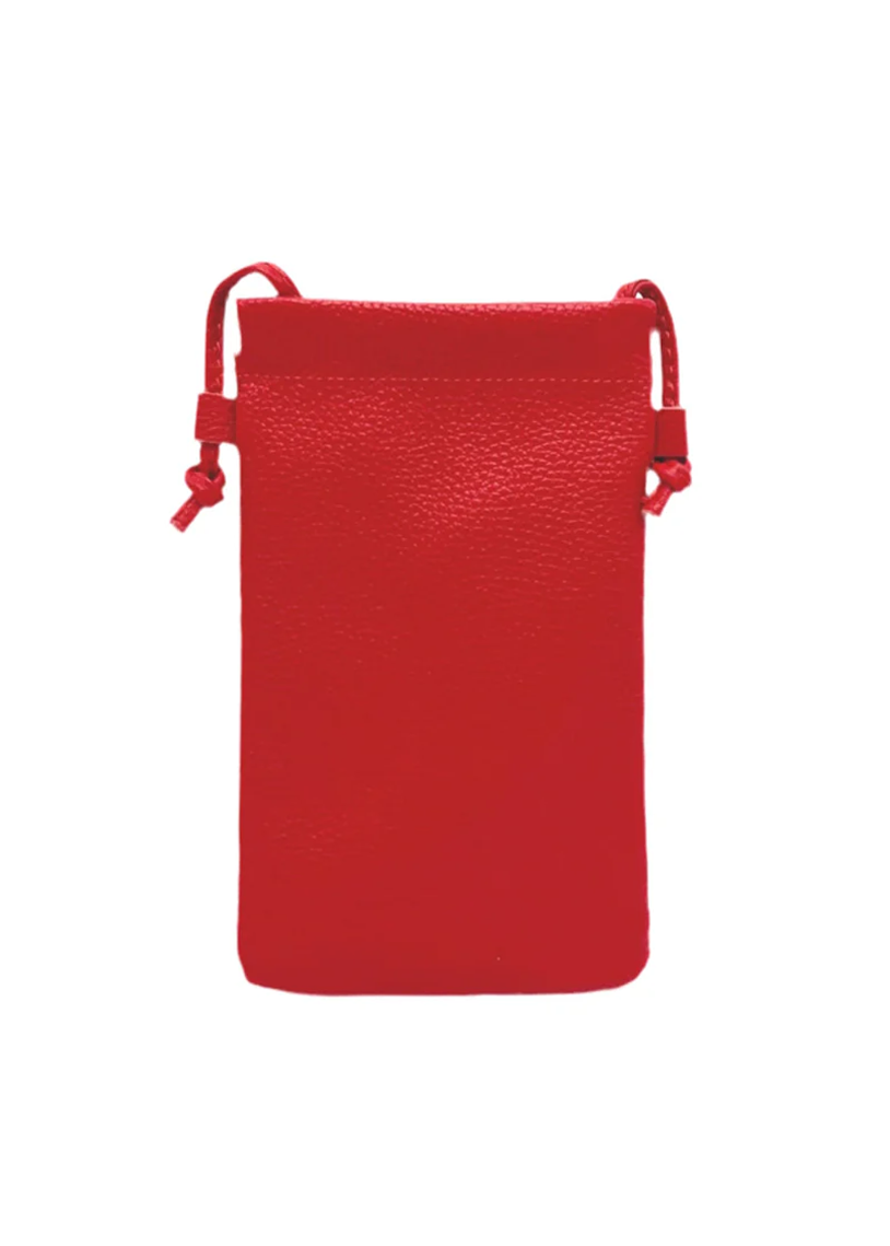 Borsa a tracolla porta cellulare in vera pelle, Made in Italy, art. 112628 Rosso