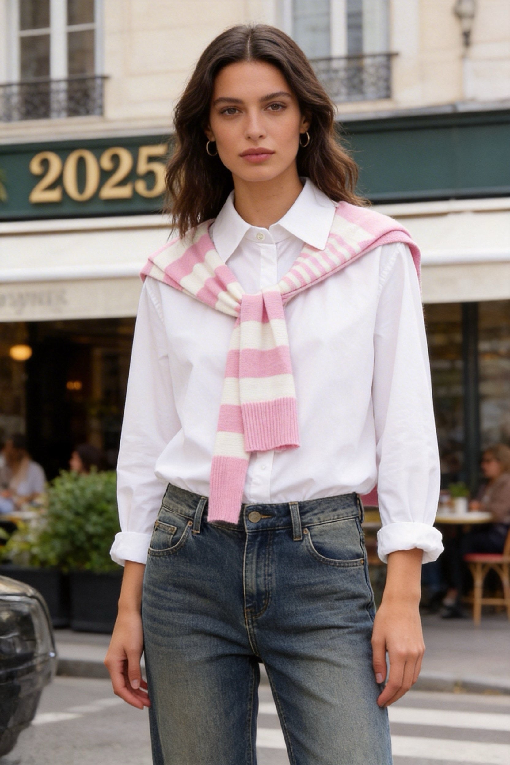 Completo Donna 2 Pezzi – Camicia Bianca Oversize + Gilet Maglia a Righe | Taglia Unica | Look Casual Chic Primavera Estate