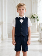 Completo Elegante Bambino Estivo 4 Pezzi con Pantaloncini Abito Cerimonia Matrimonio 1-8 Anni