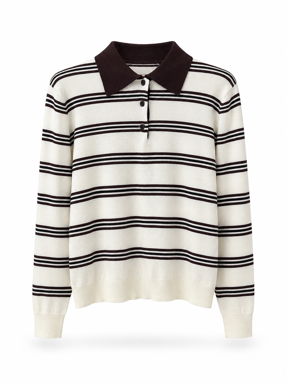 Maglia Polo Donna a Righe con Colletto e Bottoni 69048 Panna taglia unica 45-60kg