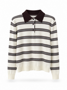 Maglia Polo Donna a Righe con Colletto e Bottoni 69048 Panna taglia unica 45-60kg