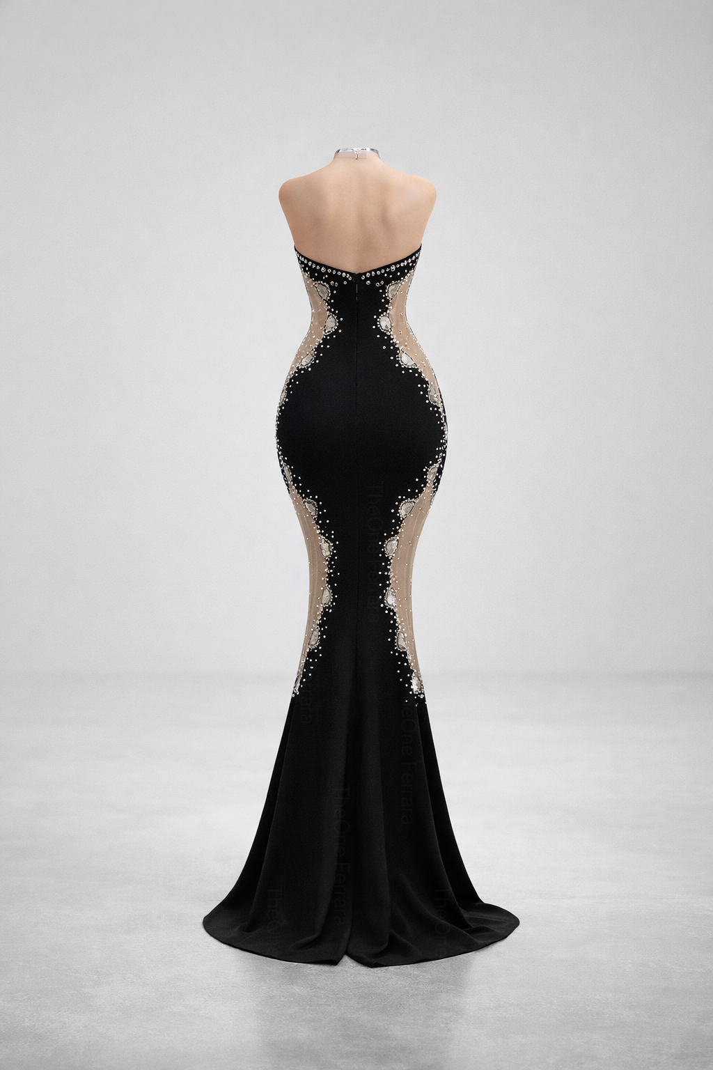 Abito da Sera Nero Sirena con Cristalli – Vestito Elegante Lusso da Gala 618001