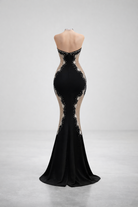 Abito da Sera Nero Sirena con Cristalli – Vestito Elegante Lusso da Gala 618001