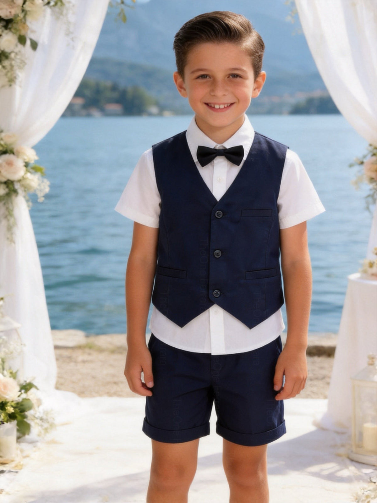 Completo Bambino Cerimonia con Gilet, Camicia e Pantaloncini | 4-14 Anni