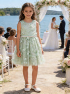 Abito da Cerimonia Bambina 2-12 Anni Elegante – Vestito con Fiori 3D e Gonna in Tulle per Matrimonio, Battesimo e Compleanno 716