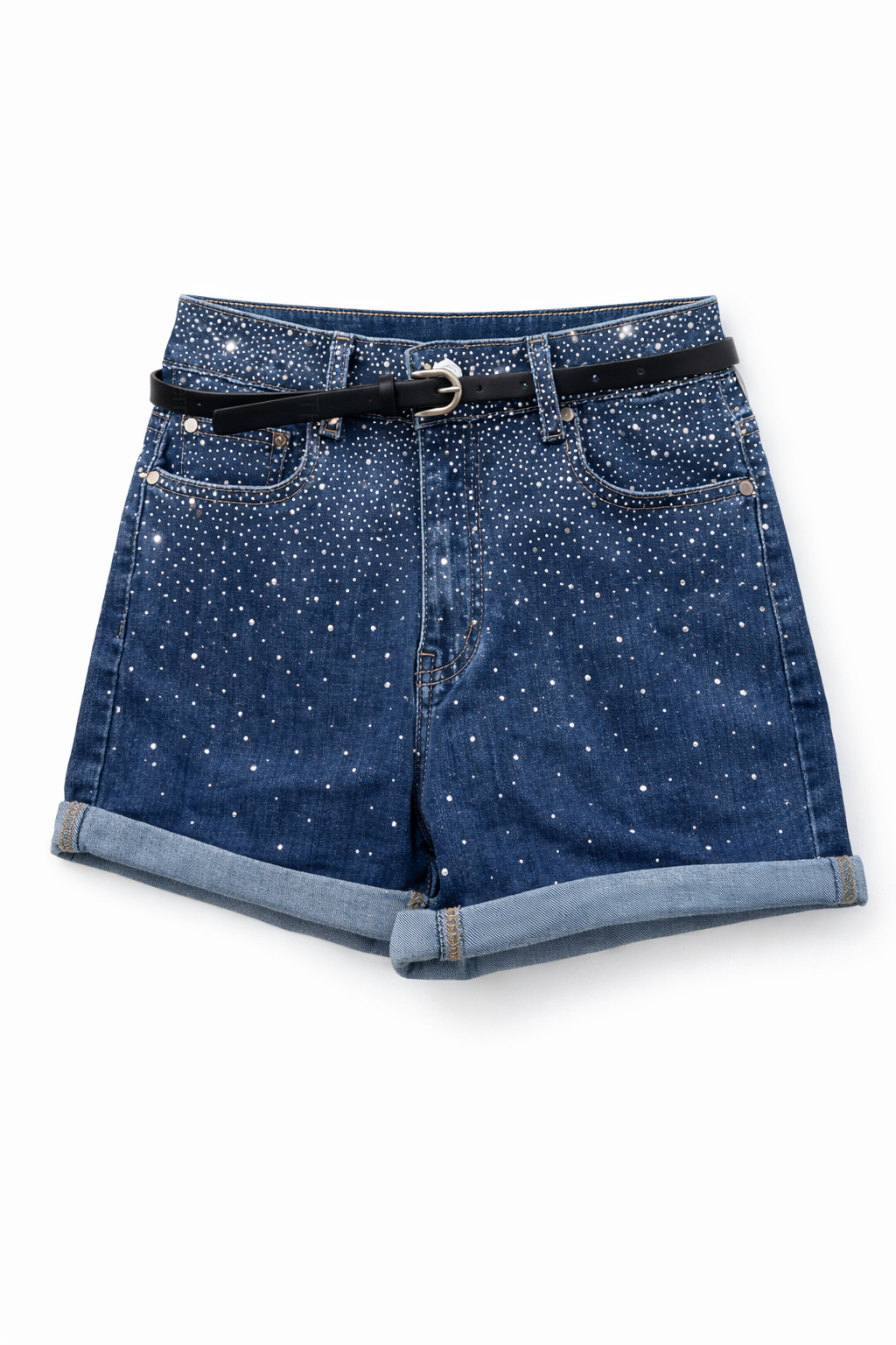 Shorts Jeans Donna con Strass – Pantaloncini Denim Vita Alta Estivi Casual 7816 Blue