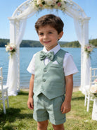 Completo Elegante Bambino Estivo 4 Pezzi con Pantaloncini Abito Cerimonia Matrimonio 1-8 Anni
