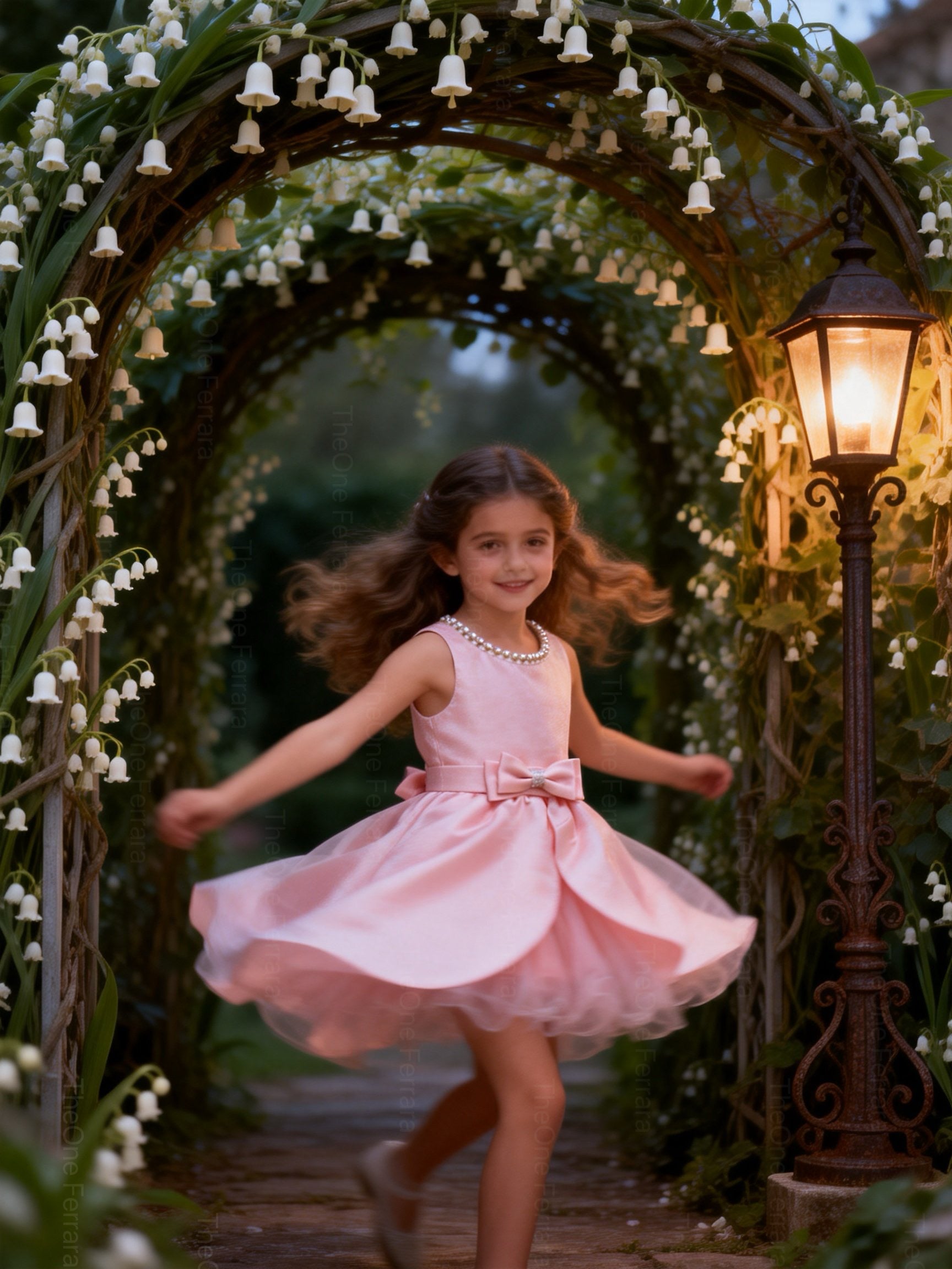 Abito da Cerimonia Bambina in Raso con Gonna in Tulle e Fiocco – Scollo Perle 2-12 Anni 750