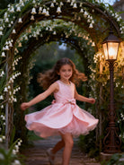 Abito da Cerimonia Bambina in Raso con Gonna in Tulle e Fiocco – Scollo Perle 2-12 Anni 750