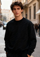 Felpa Unisex Girocollo Foderata in Pile - Pullover Caldo Classico Nero