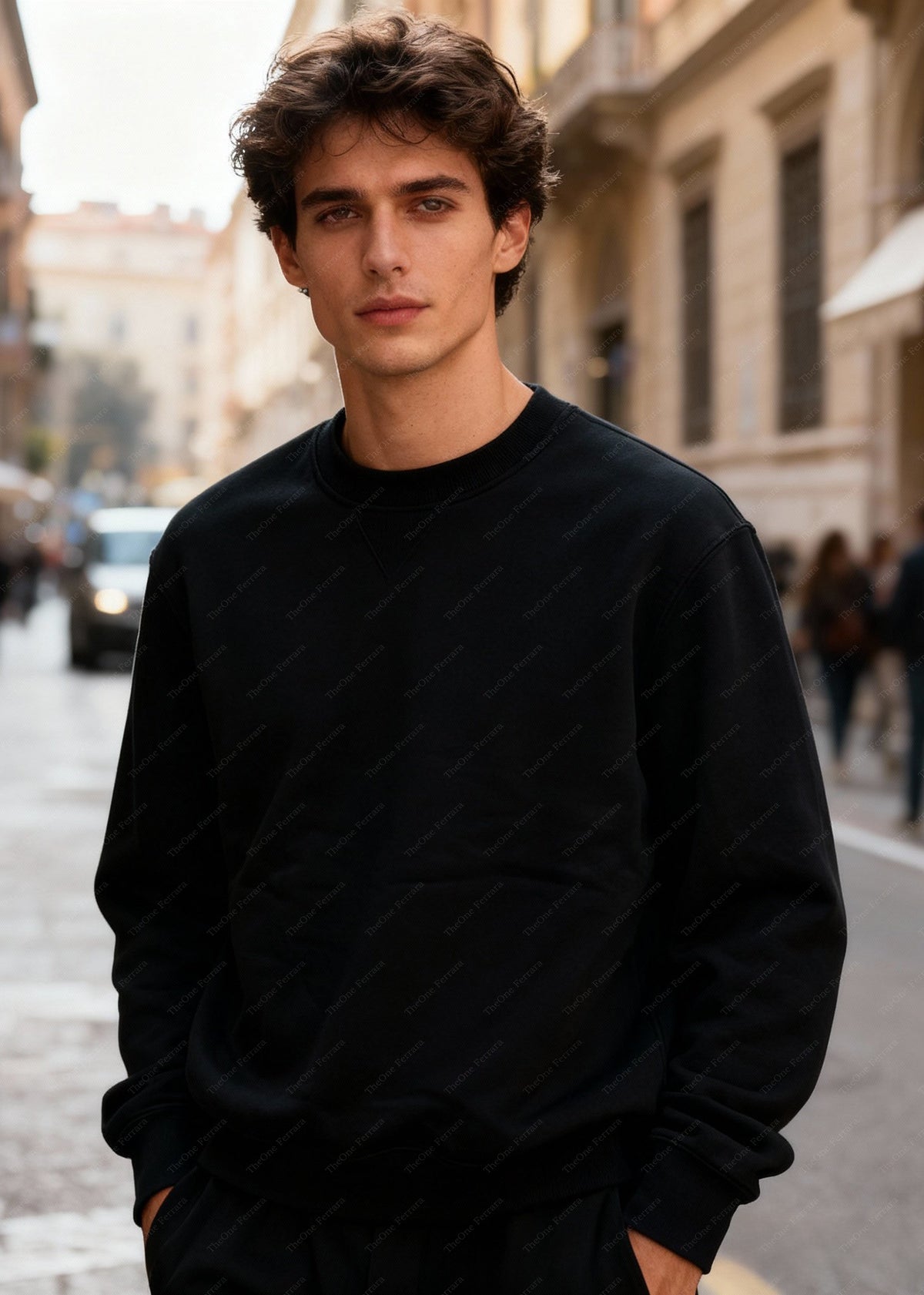 Felpa Unisex Girocollo Foderata in Pile - Pullover Caldo Classico Nero