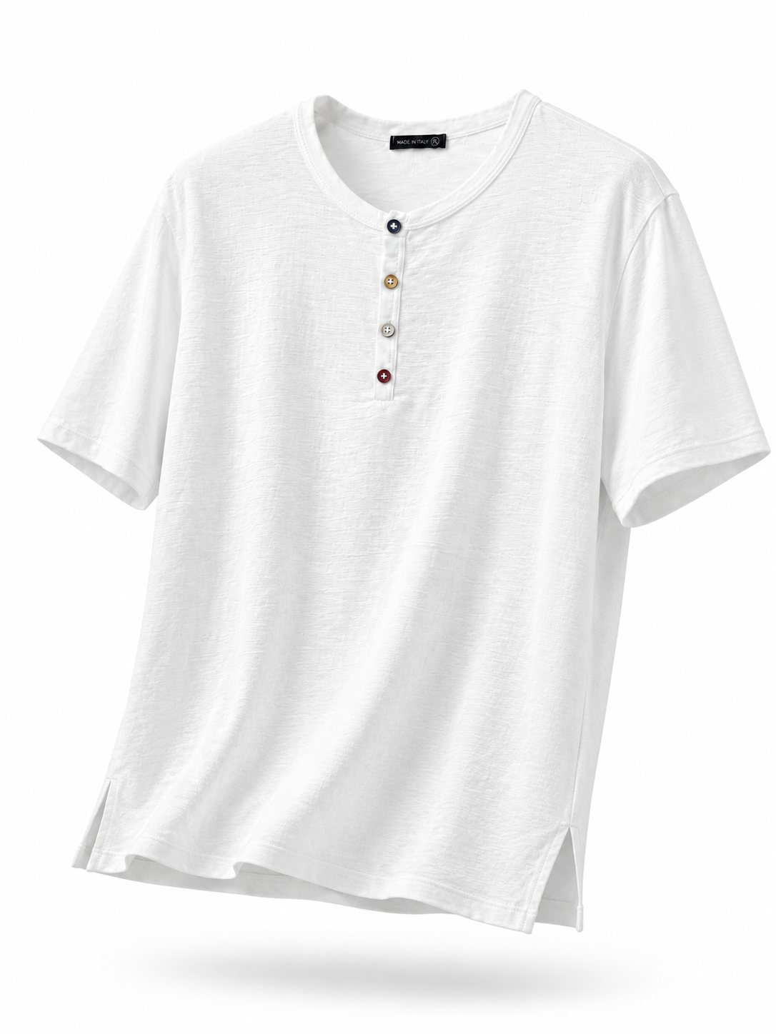 Maglia Uomo Henley 100% Cotone Made in Italy Manica Corta S-3XL Bianco