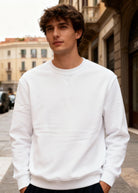 Felpa Unisex Girocollo Foderata in Pile - Pullover Caldo Classico Bianco