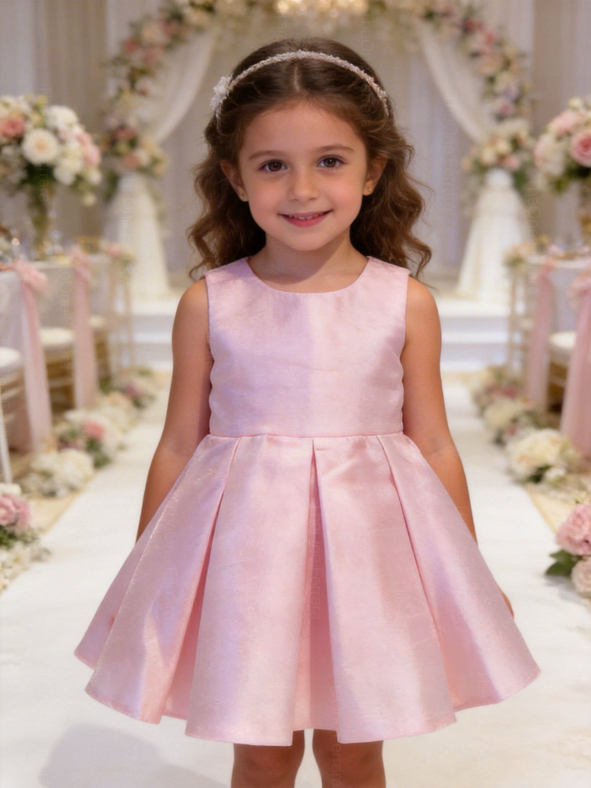 Abito Cerimonia Bambina con Bolero e Fiore – Vestito Elegante Rosa Cipria in Tessuto Strutturato Luminoso per Comunione, Matrimonio e Festa 1-6 anni