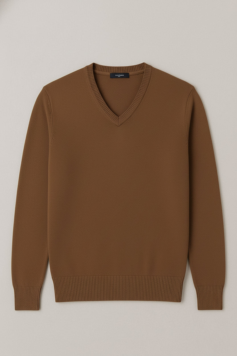 Maglione Uomo Scollo a V in Viscosa - Pullover Elasticizzato Elegante 35607 BISCOTTO