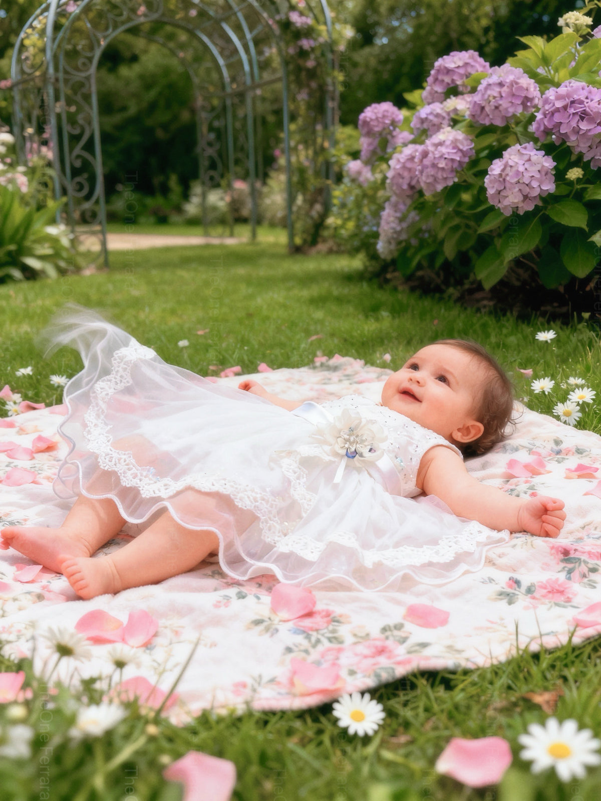 Abito da Battesimo Neonata Bianco 6–36 Mesi – Ricami con Strass, Tulle e Bordo in Pizzo | Cerimonia Chiesa 21032