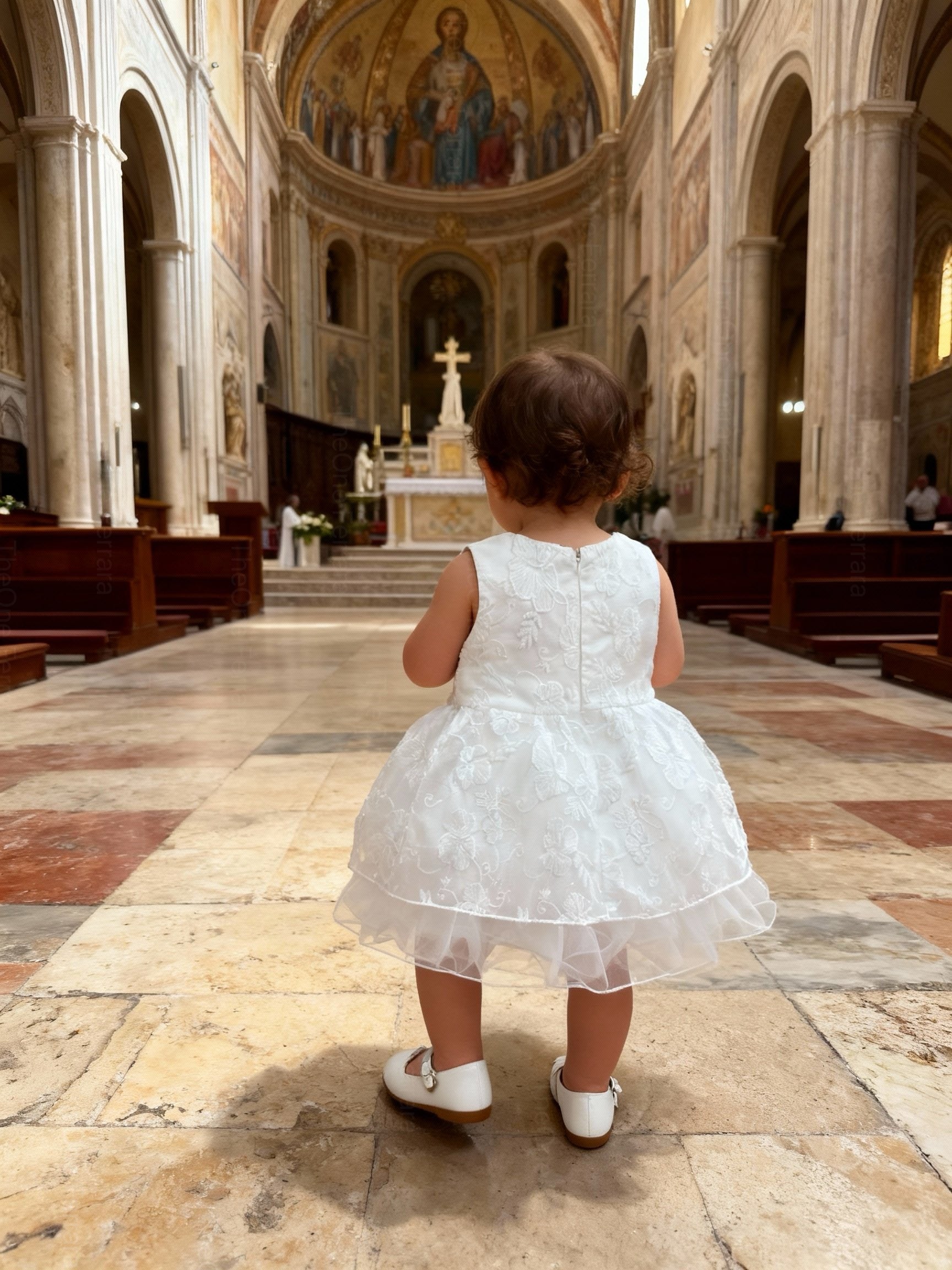 Abito da Battesimo Neonata Bianco 6–36 Mesi – Pizzo Floreale con Maxi Fiocco Cerimonia, Chiesa Compleanno 21017