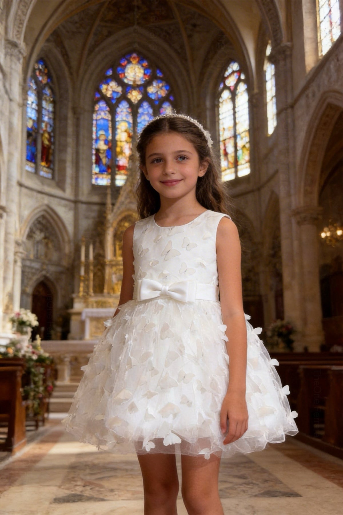 Abito da Cerimonia Bambina 2-12 Anni con Farfalle 3D – Vestito Elegante in Tulle per Matrimonio, Battesimo e Damigella 654