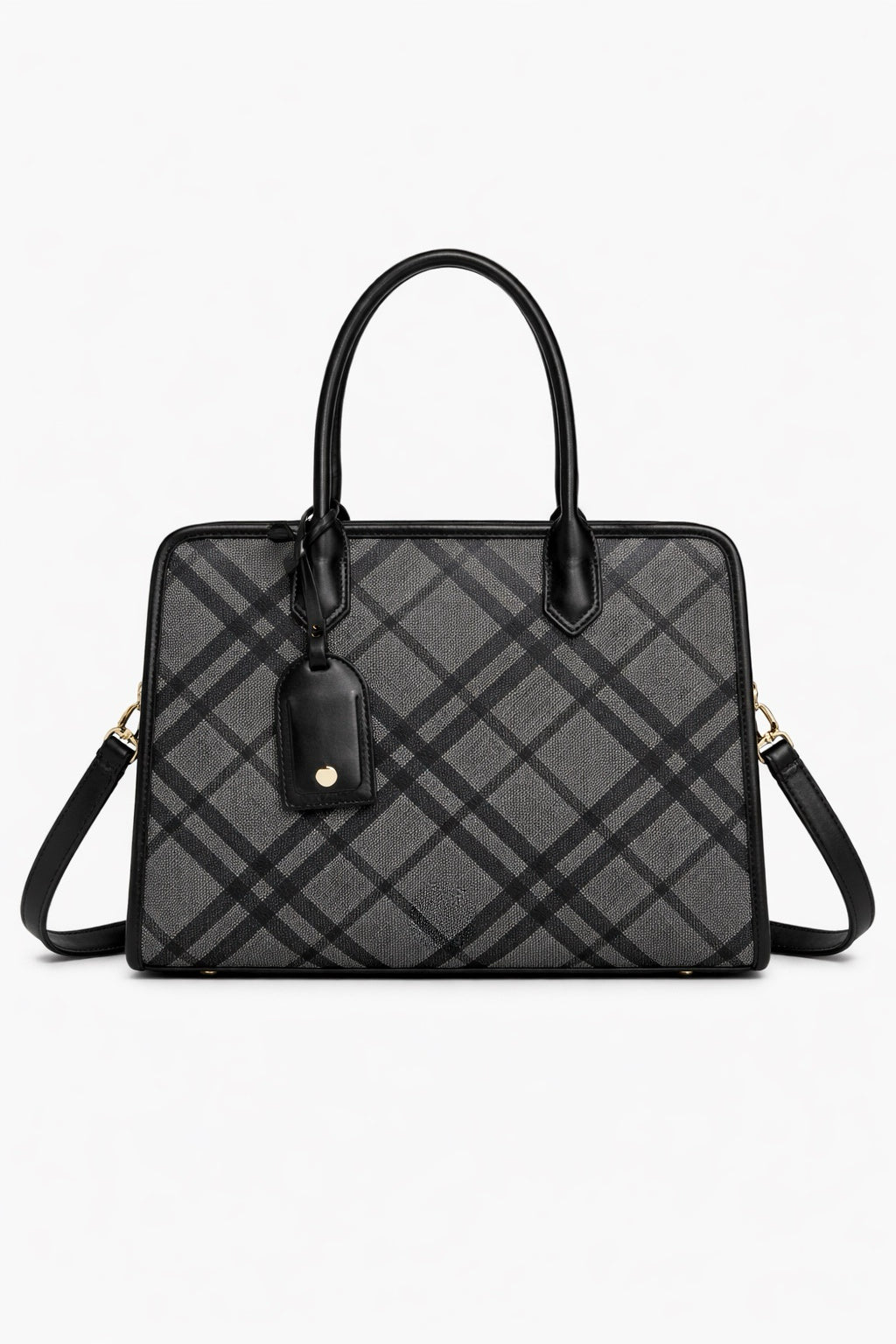 Borsa Donna Elegante a Quadri 34cm – Shopper Strutturata con Tracolla | Borsa Lavoro Chic 5635 Nero 34X24X12cm