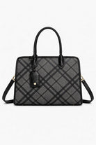 Borsa Donna Elegante a Quadri 34cm – Shopper Strutturata con Tracolla | Borsa Lavoro Chic 5635 Nero 34X24X12cm