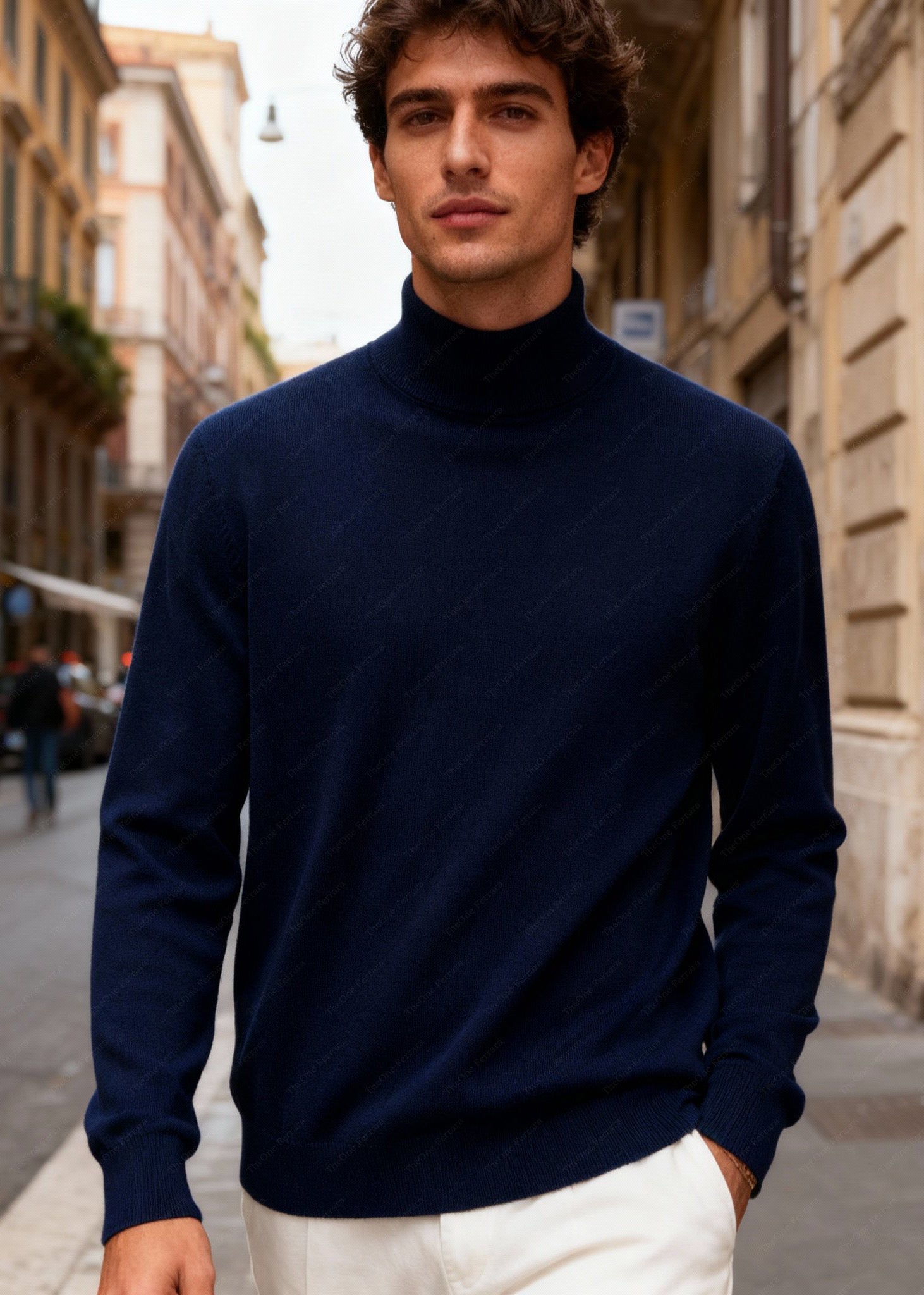Maglione Uomo Collo Alto - Dolcevita Merino Autunno Inverno ct-008 Blue notte