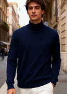 Maglione Uomo Collo Alto - Dolcevita Merino Autunno Inverno ct-008 Blue notte