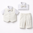 Completo Elegante Bambino Estivo 4 Pezzi con Pantaloncini Abito Cerimonia Matrimonio 1-8 Anni Bianco