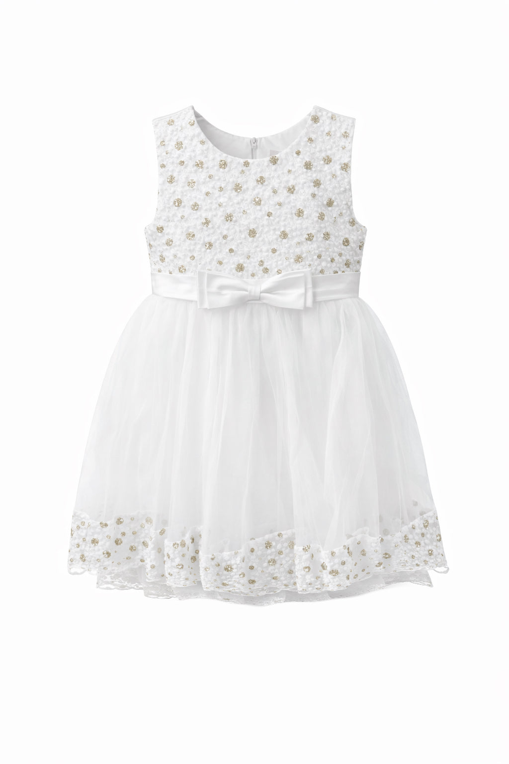 Abito da Cerimonia Bambina Bianco 2–12 Anni – Tulle Elegante con Fiocco | Battesimo, Matrimonio, Comunione 662 Bianco