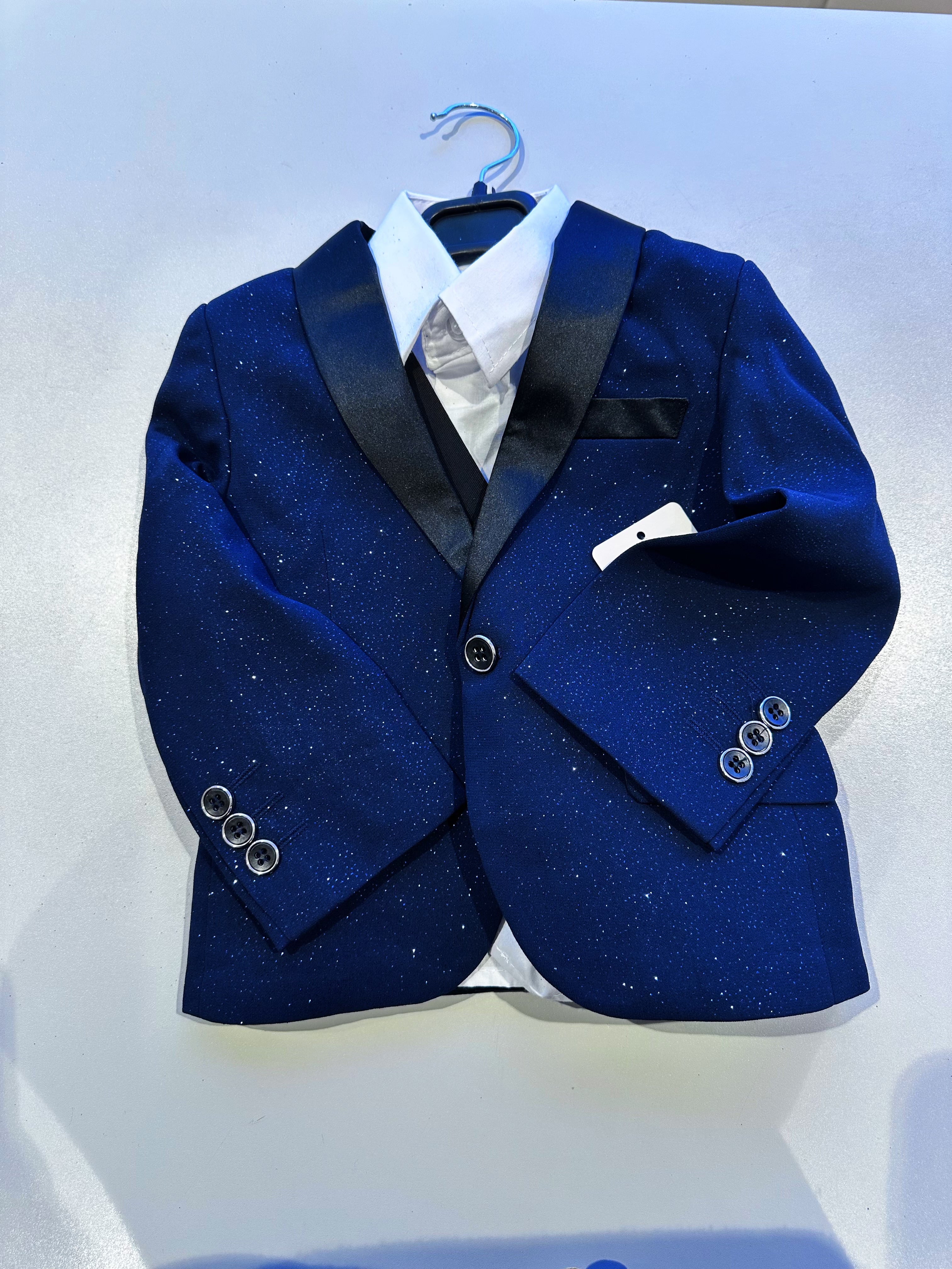 Completo Elegante Bambino Blu Notte Brillante 5 Pezzi Abito Cerimonia Matrimonio 1-14Anni