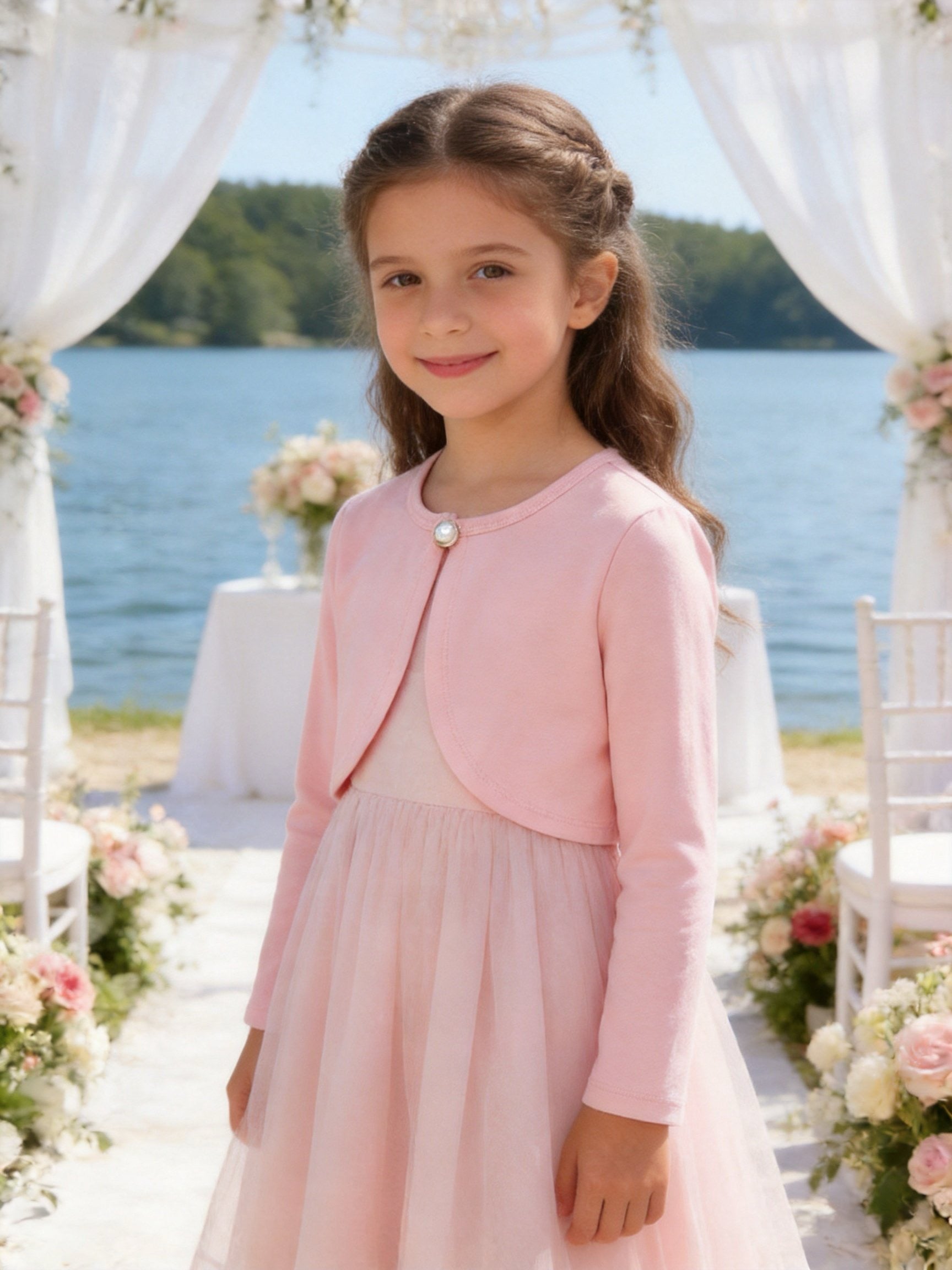 Coprispalle Bambina in Cotone con Bottone Perlato per Cerimonia