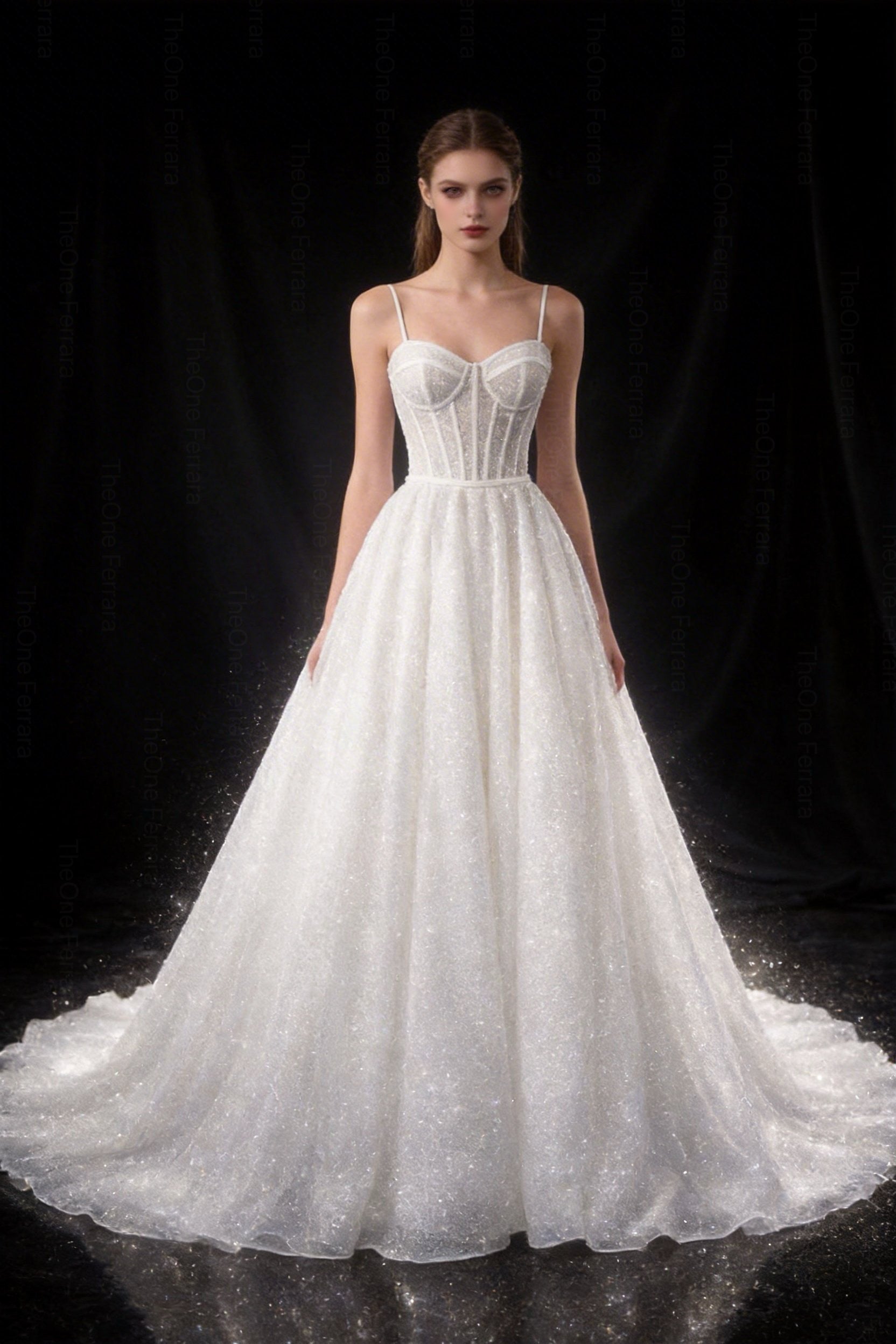 Abito da Sposa Principessa con Corsetto Nude e Strascico – Vestito Elegante in Tulle Glitter 828011