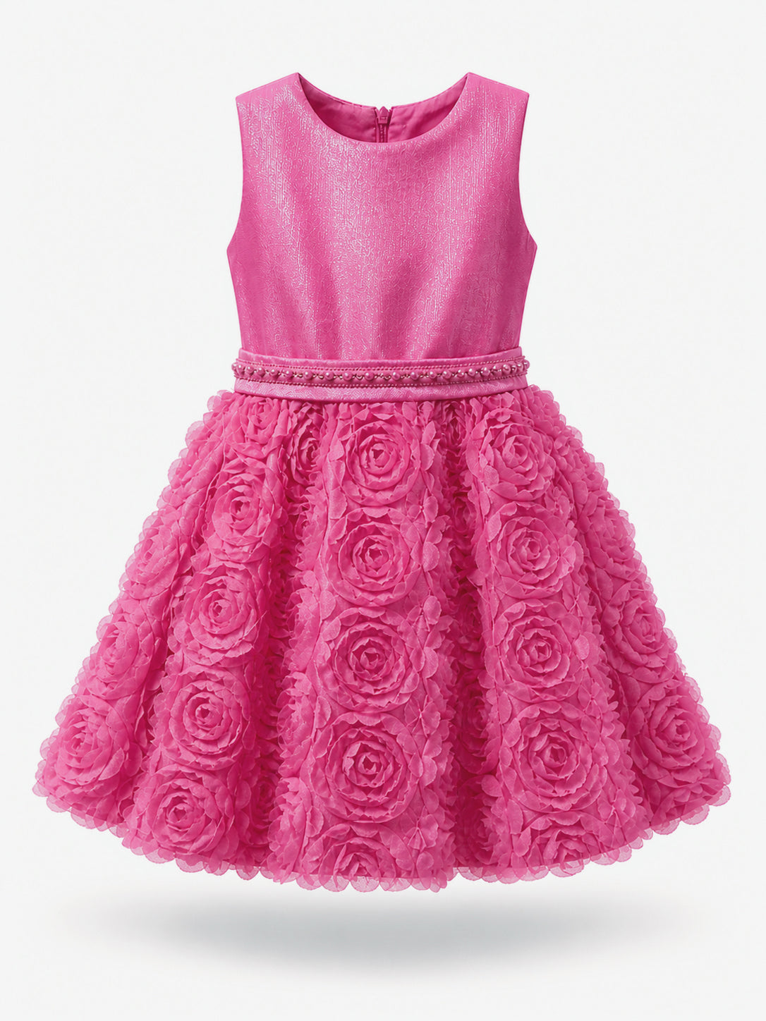 Abito Elegante Bambina 2-12 Anni – Vestito Cerimonia con Gonna 3D Floreale per Matrimonio e Comunione Pink