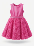 Abito Elegante Bambina 2-12 Anni – Vestito Cerimonia con Gonna 3D Floreale per Matrimonio e Comunione Pink
