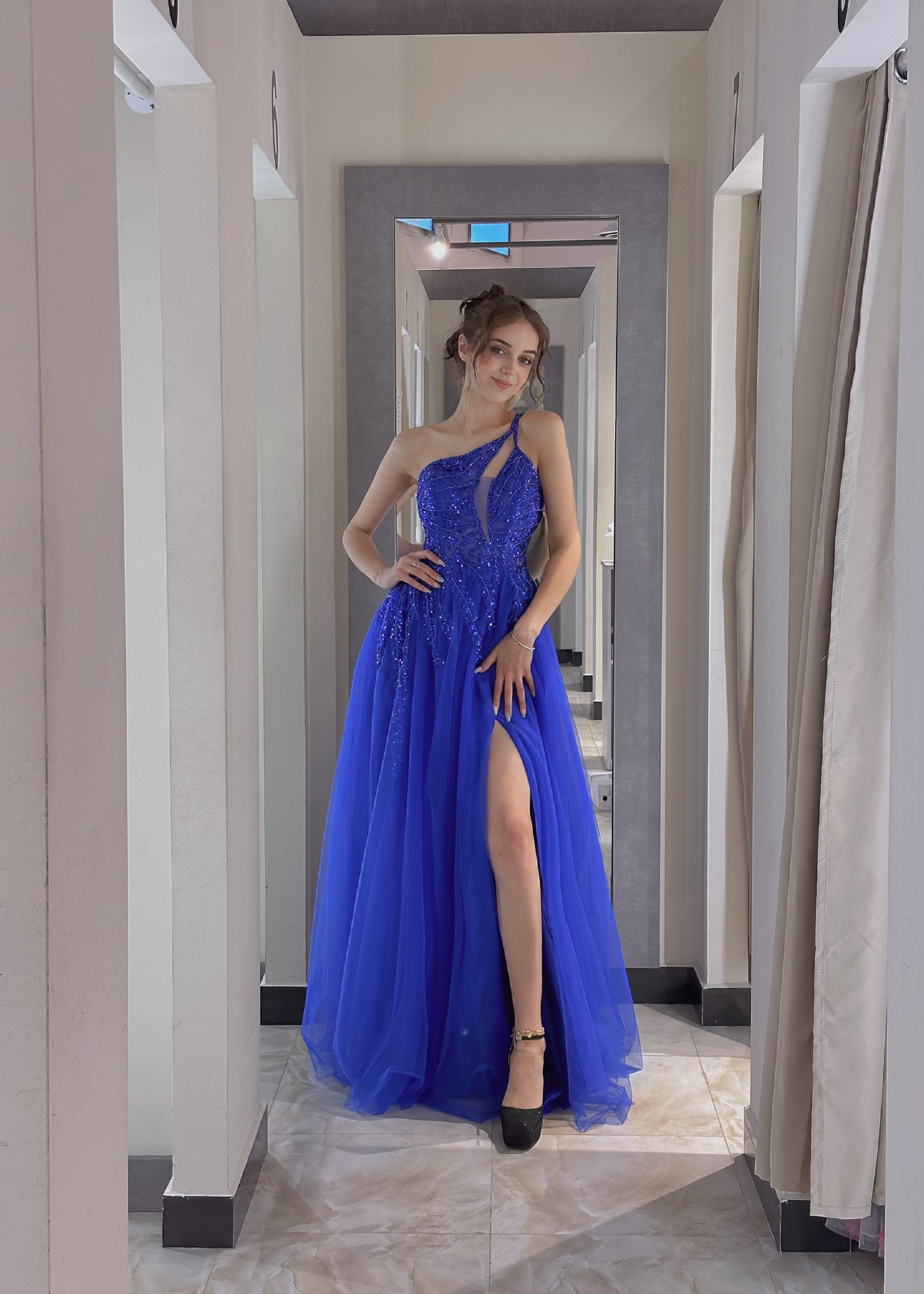 Abito da Sera Asimmetrico in Tulle Blu Reale Blu royal L
