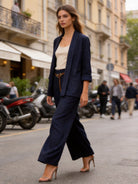 Completo Donna Elegante a Righe | Blazer e Pantaloni Wide Leg
