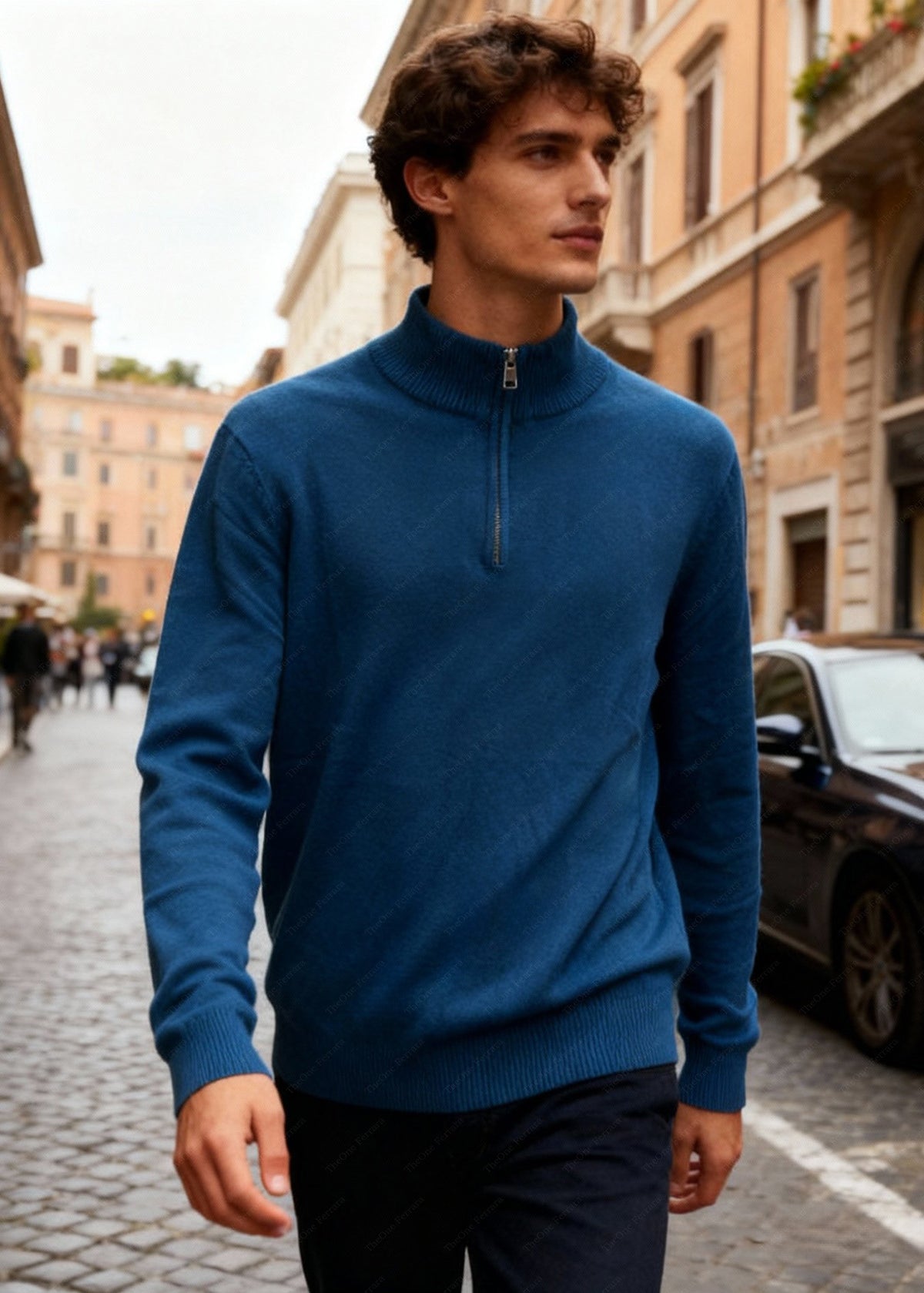 Maglione Uomo Mezza Zip - Pullover Viscosa Modal Collo Alto c t-007
