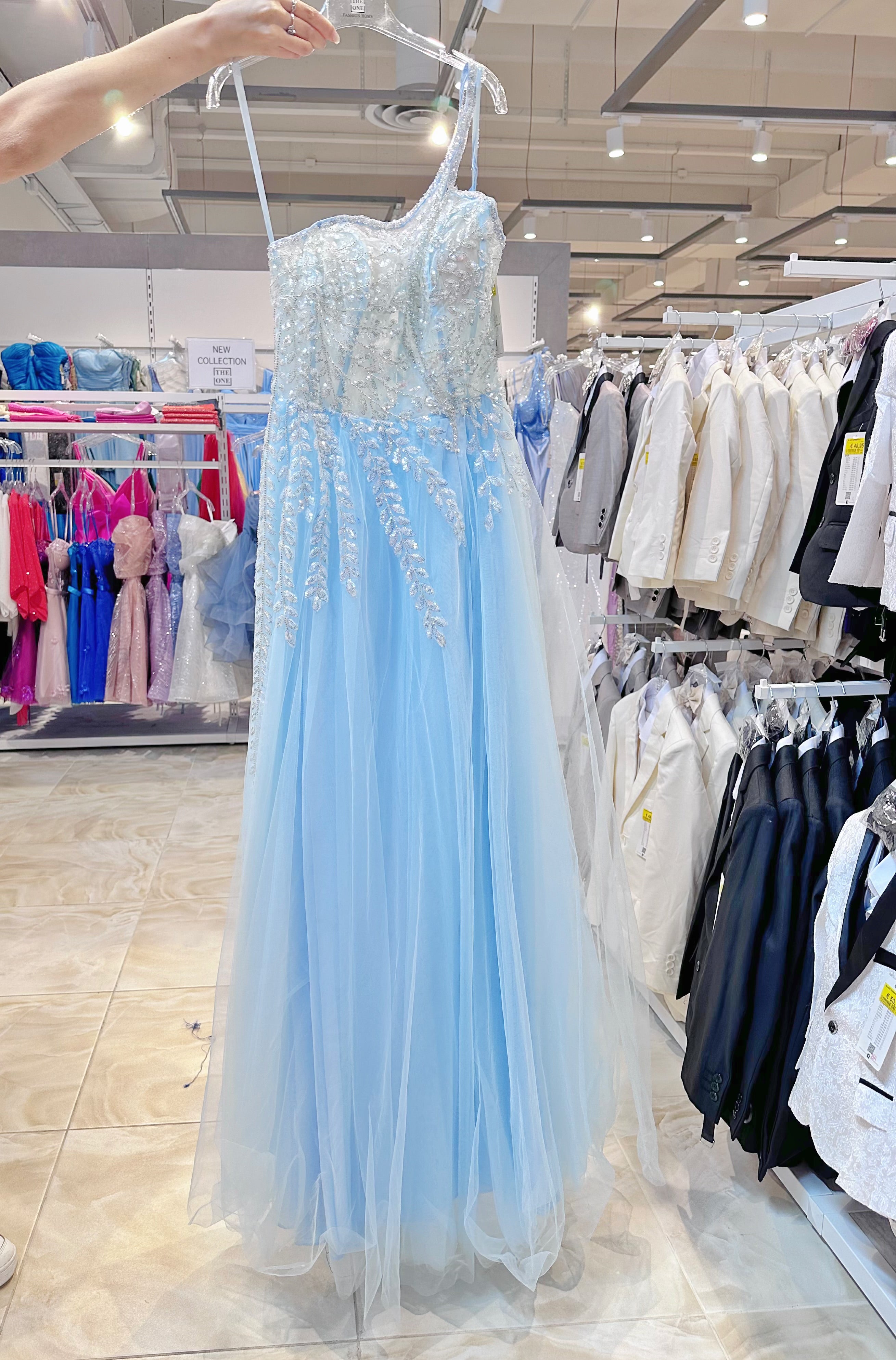 Abito da Sera Asimmetrico in Tulle Blu Reale Azzuro