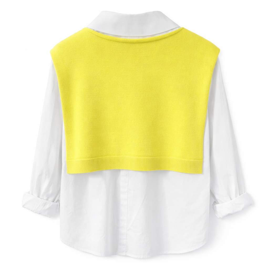 Completo Donna 2 Pezzi – Camicia Bianca Oversize + Gilet Maglia a Righe | Taglia Unica | Look Casual Chic Primavera Estate